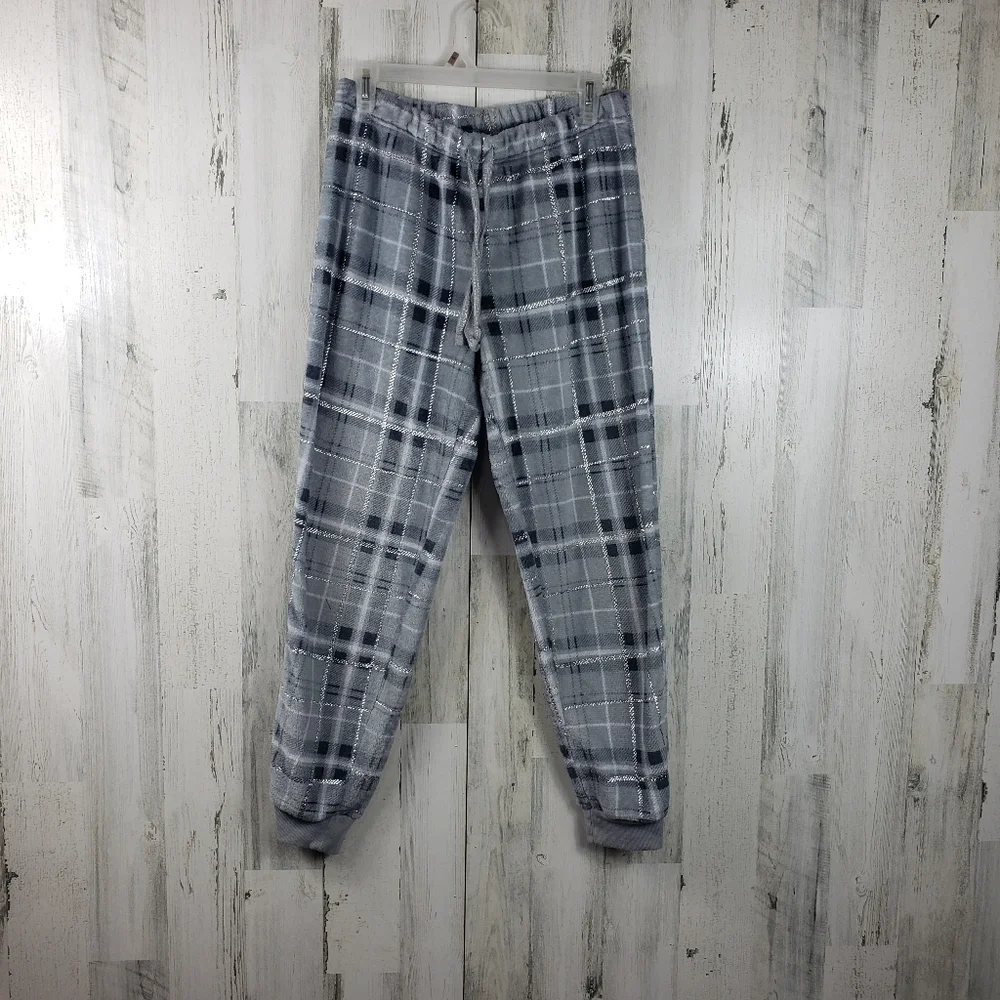 secret treasures gray silver sparkle fleece pajama pants women's size S
